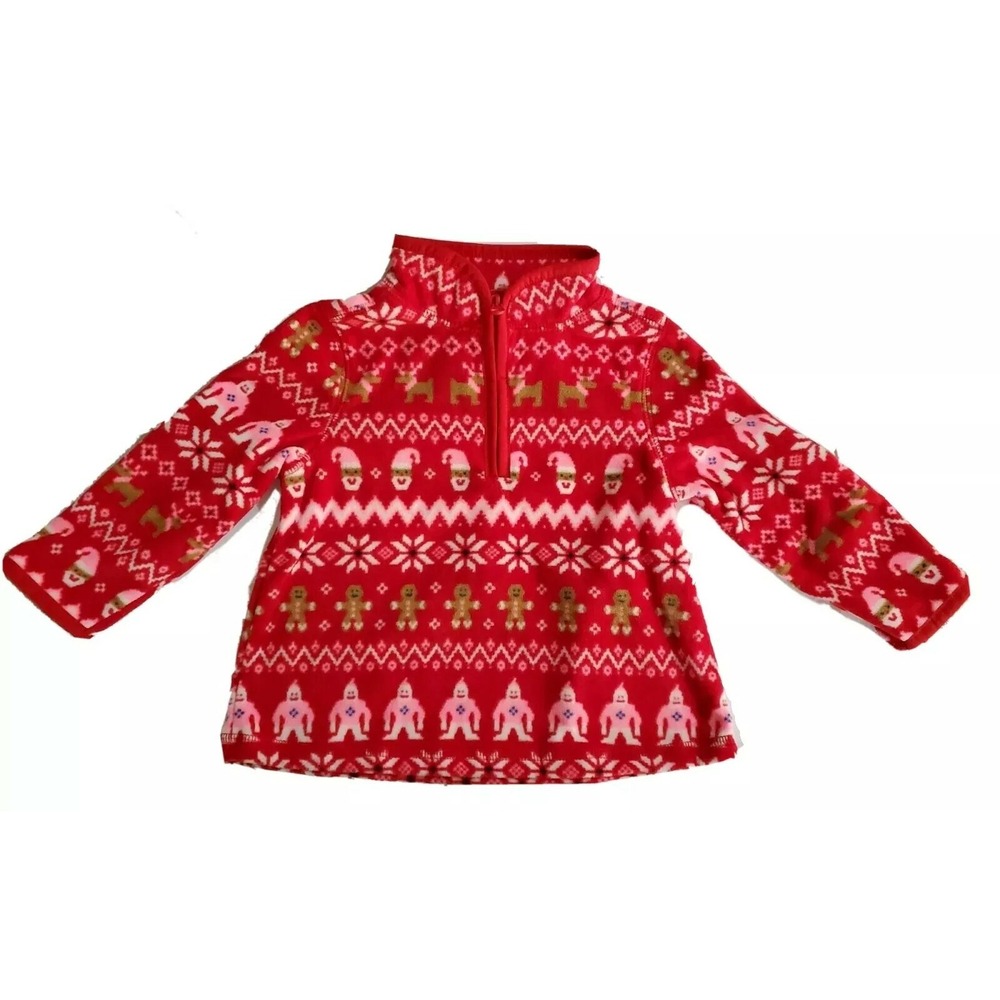 OshKosh Shirt Girls 12mo Nordic Fair Isle Fleece Pullover Santa Reindeer NEW